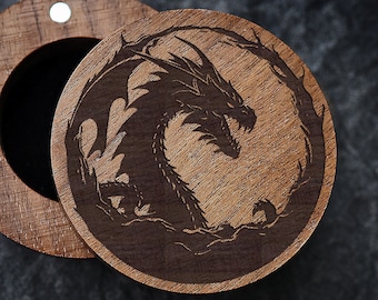 Mythical Dragon Wood Ring Box, Engraved Dragon Wedding Box, Dragon Scales Ring Box, Magical Dragon Proposal Box, Dragon Creature Gift