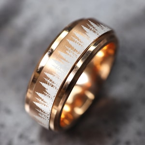 Vigselring med trädgräns i naturen, Fidget Spinner-ring, Ring med bergslandskap, Förlovningsring med natur, Naturring, Ångestring, Berg