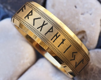 Viking Runes Wedding Band, Odin Nordic Ring, Viking Battle Ring, Runic Wedding Ring, Runes Jewelry, Norse Mythology Ring, Elder Futhark Ring
