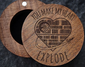 You Make My Heart Explode Ring Box, Death Star Engraved Ring Box, Star Wars Wedding Ring Box, Star Wars Jewelry Box Tie Fighter X-Wing Box