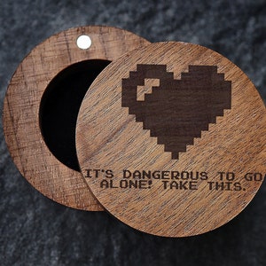 Its Dangerous To Go Alone Take This! Ring Box, Digital Pixel Heart Ring Box, Pixel Heart Wood Box Heart Style Gamer Box, Lets go Together