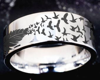 Love Birds Wedding Ring, Love Birds Wedding Band, HummingBird Ring, Nature Lover Wedding Promise ring, Flock of Birds Jewelry, Bird Ring