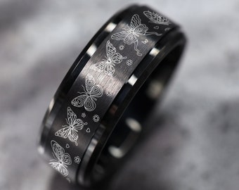 Anello nuziale a farfalla, anello nuziale a farfalla, gioielli monarca, anello di bellezza alata, gioielli insetto, anello girevole con gioielli farfalle - 8 mm