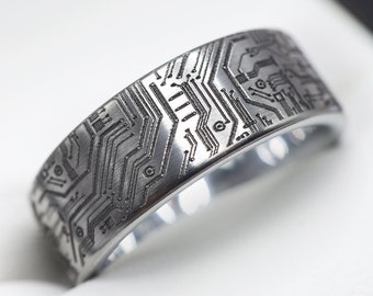 Gedetailleerde printplaatring, speciale reliëfprintplaatring, handgegraveerde printplaatcadeau, printplaatsieraden, moederbordring