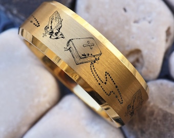 Bible Rosary Ring, Catholic Wedding Ring, Religion God Promise Ring, The Lords Prayer Ring, Religious Quote Wedding Band Proverbs Ring - 8mm