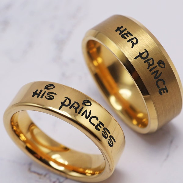 Her Prince and Princess Ring Set, Prince Princess Matching Rings, His and Her Wedding Rings, Prince Engagement Ring, Princess Wedding Band