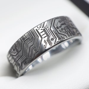 Detailed Circuit Board Ring, Special Embossed Circuit Board Ring, Hand Engraved Circuit Board Gift, Circuit Board Jewelry, Motherboard Ring