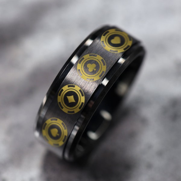 Poker Wedding Band, Poker Ring, Poker Chips Ring, Poker Chips, Fidget Spinner Ring for Men, Anxiety Ring, Casino Ring, Card Player Ring,