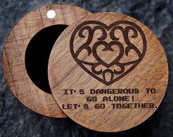 Its Dangerous To Go Alone Take This! Ring Box, Digital Pixel Heart Ring Box, Heart Wood Box Heart Style Gamer Box, Lets go Together