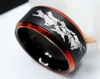 Wolf Pack Wedding Band, Family Wolf Pack Ring, Running Wolves Wedding Ring, Wolf Engagemen Ring, Family First Jewelry, Wolves Jewelry - 10mm