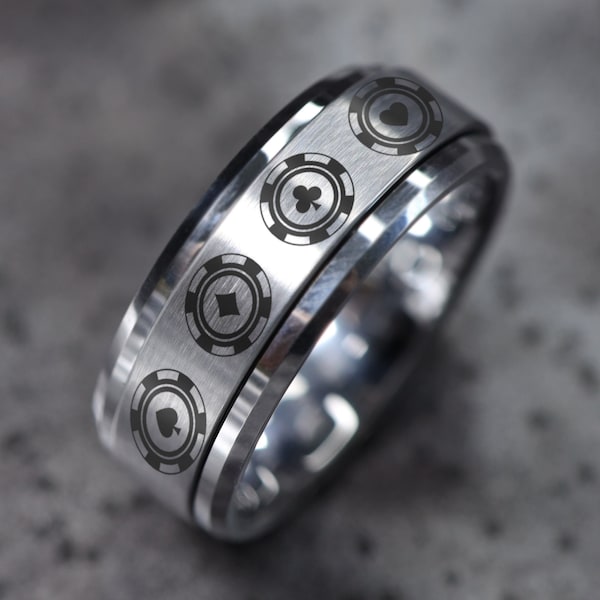 Poker Engagement Ring, Poker Ring for Men, Poker Chips Gift, Poker Chips, Fidget Spinner Ring for Men, Anxiety Ring, Poker Wedding Gift