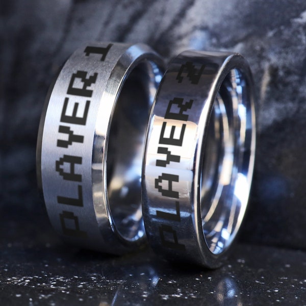 Gamerringen voor stellen, ringen speler 1 speler 2, 2-delige set voor koppels, gamerring voor koppels, verlovingsring gamer voor koppels, trouwringen gamer