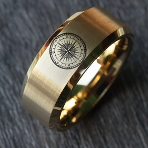 Sailor Compass Wedding Band, Compass Wedding Ring, Nautical Compass Ring for Men, Beveled Ring, GPS Engagement Ring, Nautical Compass Ring
