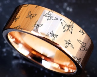 Anello di nozze a farfalla, anello di fidanzamento a farfalla, anello di farfalle carine che volano, anello di farfalla, insetto, insetto, natura, pianta, regalo di gioielli