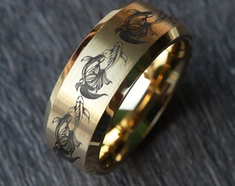 Koi Carp Fish Ring For Women, Men Band Ring, Japanese Unisex Wedding - Engagement Jewelry, Anniversary Gift for Him - Her