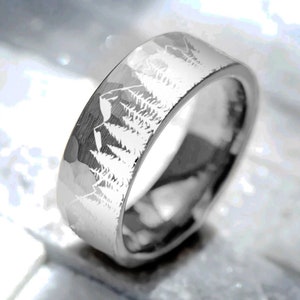 Nature Landscape Mountain Range Wedding Band, Tree Forest Wedding Band, Mountain Ring, Forest Wedding Ring, Forest Ring, Custom Engraving