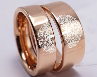 Tree of Life Wedding Band Ring Set, Tree of Life Matching Rings, Tree of lineage Ring, Tree of Evolution Jewelry Ancestry Family Tree Ring,