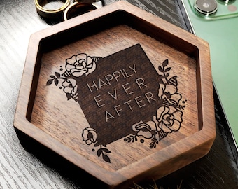 Happily Ever After Wedding Ring Dish, Proposal Jewelry Tray, Engagement Ring Trinket Dish, Jewelry Dish, Wedding Date Ring Caddy, Vows Dish