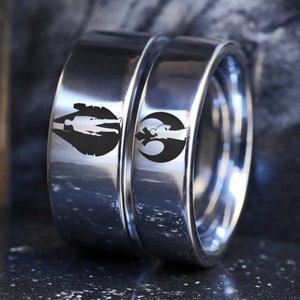 I Love You I Know Rings, Rebel Alliance Wedding Ring, Millennium Falcon Wedding Band, Matching Star Wars Princess Leia Han Solo Ring Set