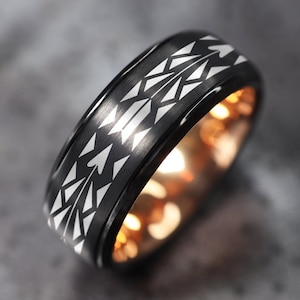 Bow and Arrow Pattern Ring, Mens Promise Ring, Tribal Wedding Band, Arrow Ring, Tribal Arrow Ring, Archery Wedding Ring, Black Arrow Ring