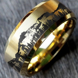 Nature Landscape Mountain Range Wedding Band, Forest Engagement Ring, Mountain Ring, Forest Wedding Ring, Outdoor Wedding Ring, Tree Ring