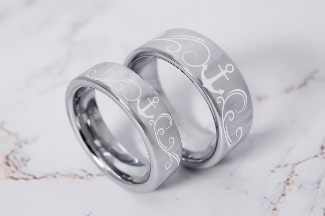 Matching Titanium Wedding Bands Set – His & Hers Anniversary Rings With CZ Diamonds – 6mm & 4mm Width – Valentine’s Day Gift
