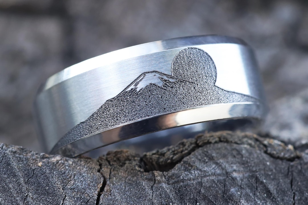 Special Embossed Ring Mt Fuji, Men's Mt Fuji Wedding Band, Japanese ...