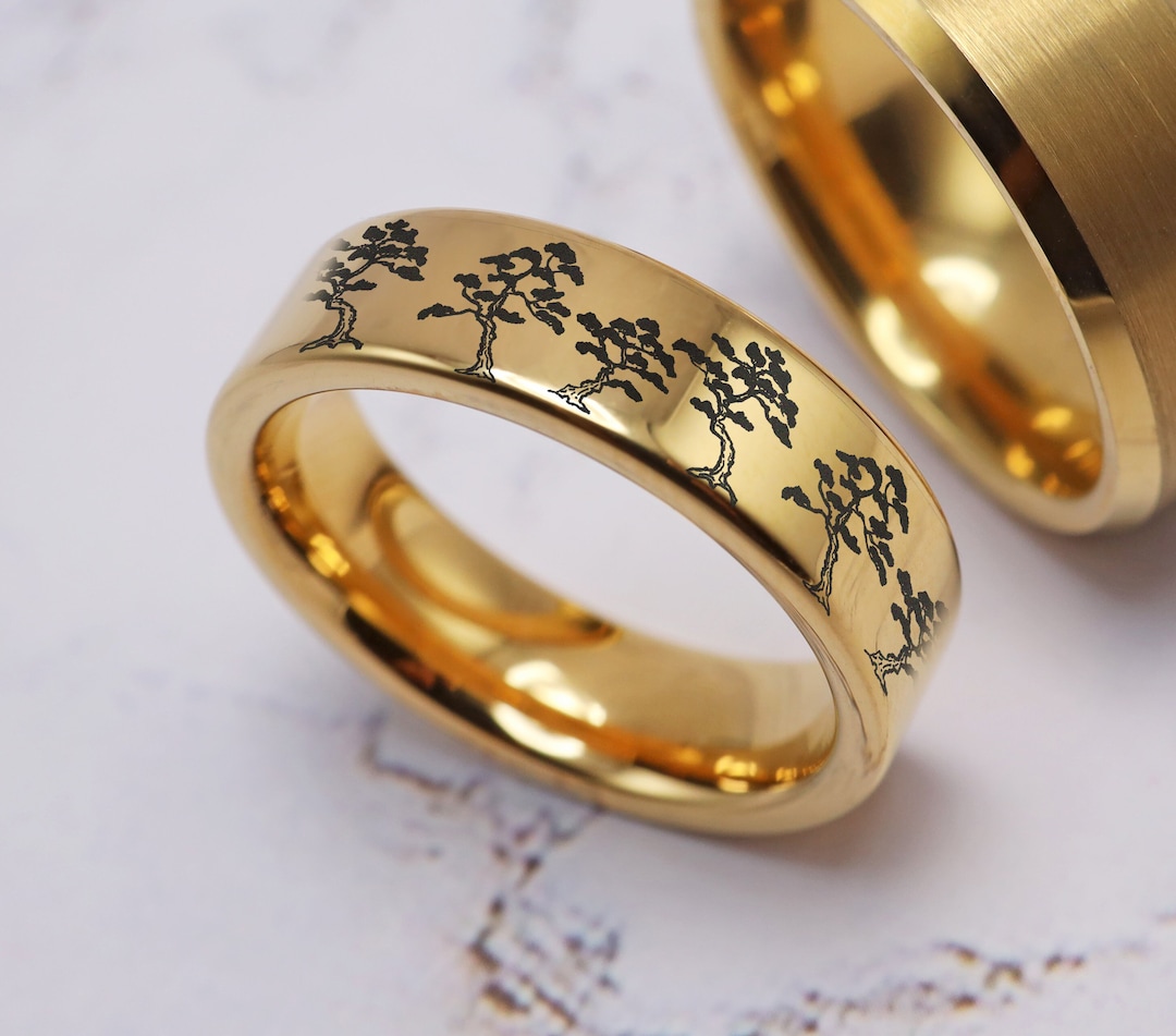 Bonsai Tree Wedding Band, Japanese Tree Wedding Ring, Bonsai Tree Good