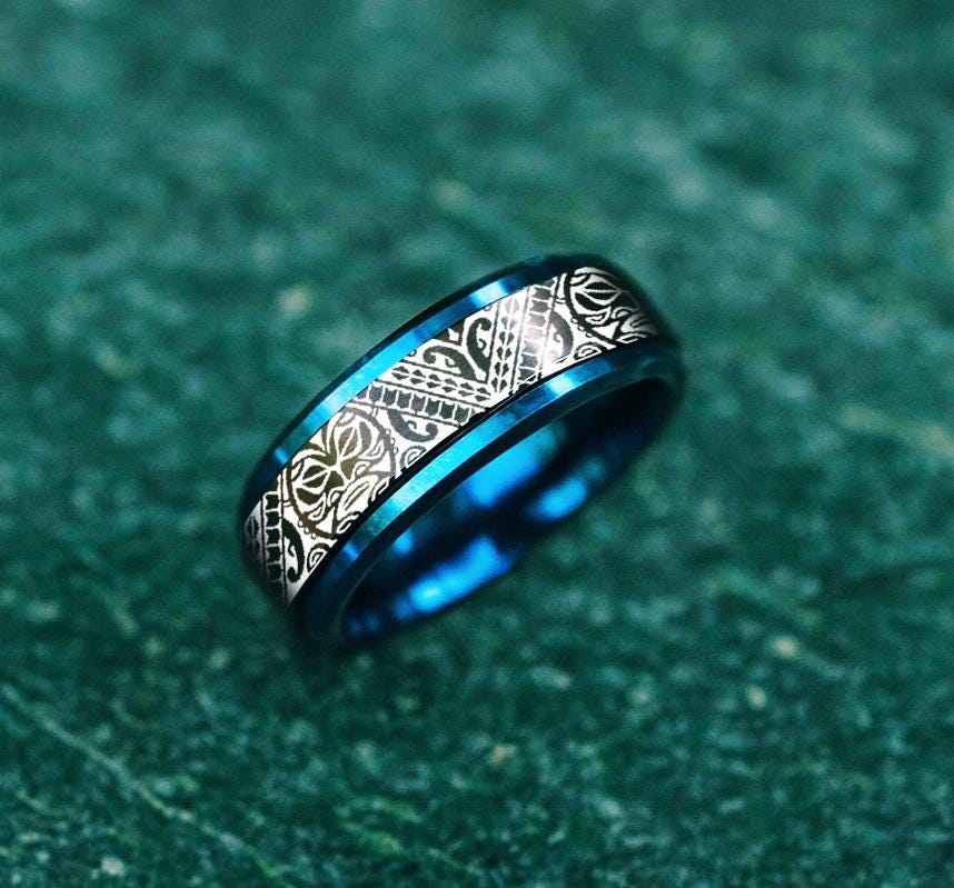 Hawaiian Spinner Wedding Band, Tribal Polynesian Fidget Spinner