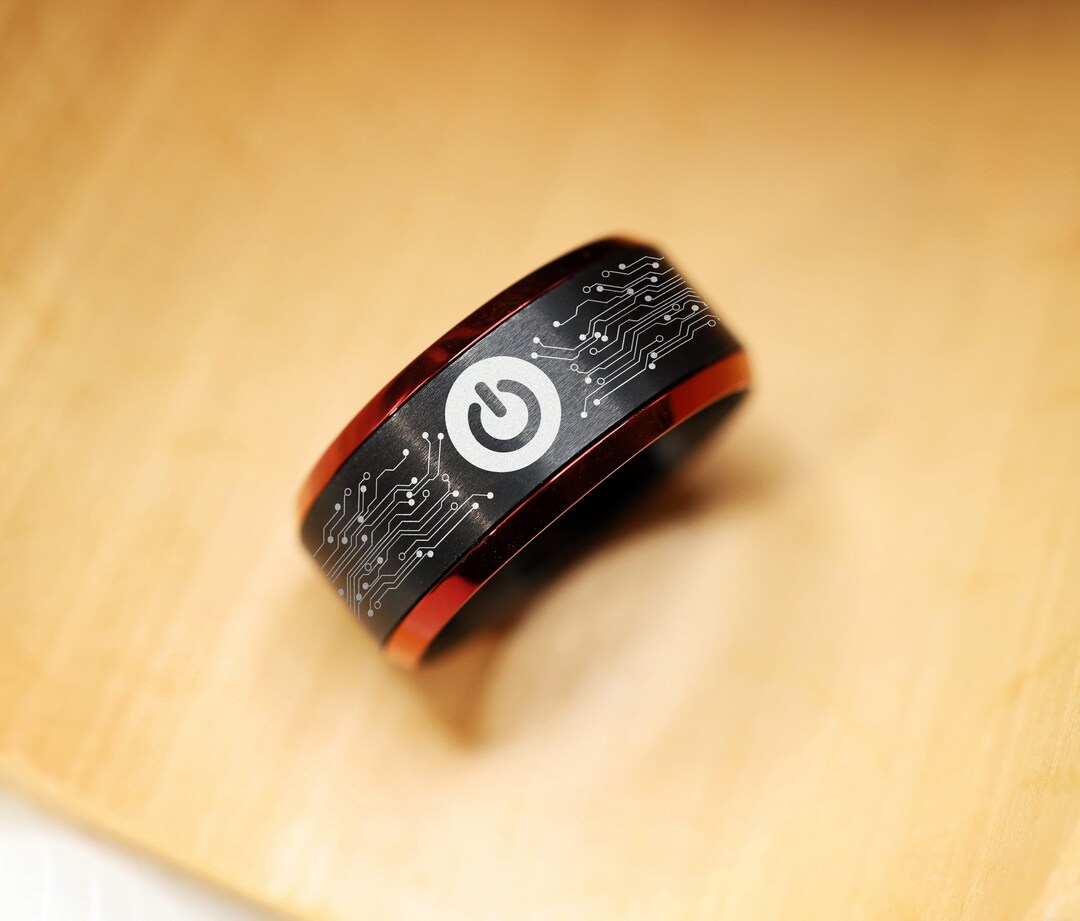 Computer Rings For Men Power Button Ring, Men's Power Button Jewelry, Gamer Ring, Circuit ...