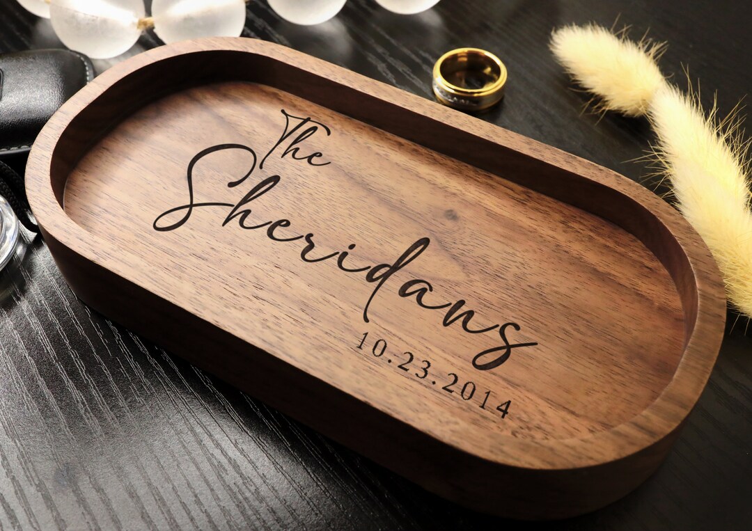 Wood Wedding Ring Dish, Proposal Jewelry Tray, Engagement Ring Trinket Dish, Personalized
