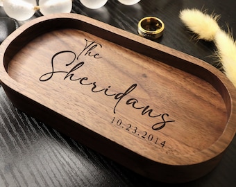 Wood Wedding Ring Dish, Proposal Jewelry Tray, Engagement Ring Trinket Dish, Personalized Jewelry Dish, Wedding Date Ring Caddy, Vows Dish