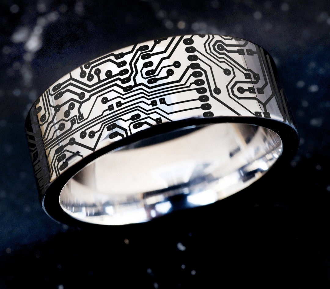 Silver Circuit Board Ring, Circuit Board Wedding Band, Circuit Board Ring, PC Board Ring, Nerd