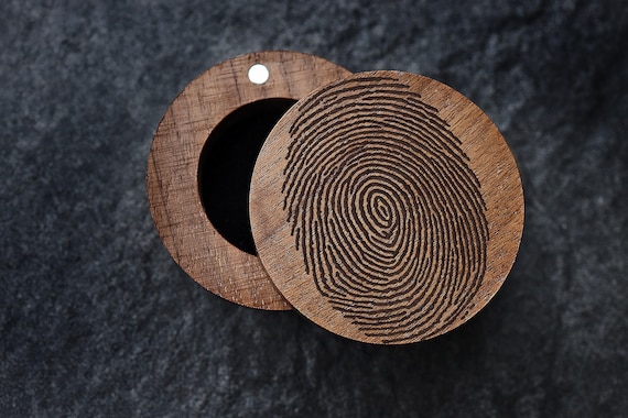 Personalized Fingerprint Jewelry Box, Fingerprint Ring Box, Custom Fingerprint Engraved Wood Box, Memorial Ring Box, Remembrance Ring Box