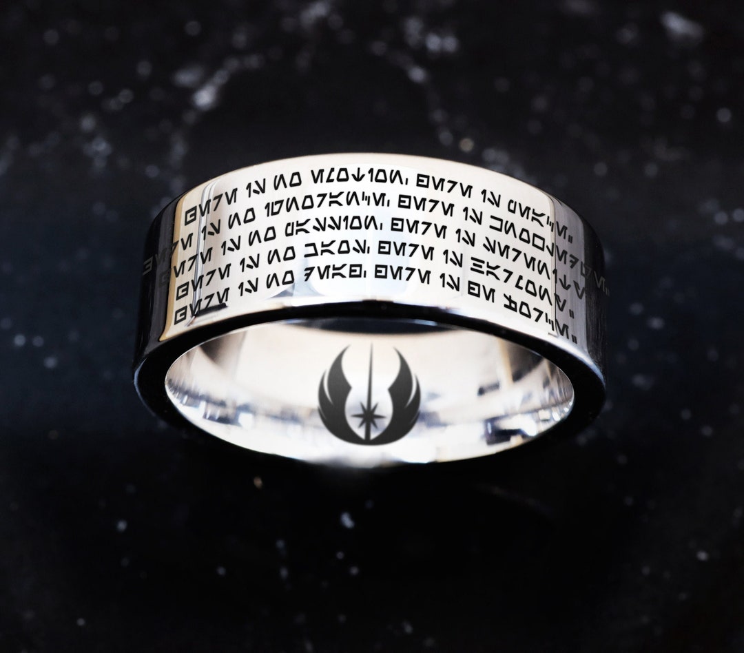 Star Wars Jedi Code Wedding Band, Jedi Order Code in Aurebesh, Star