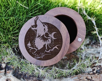 Howling Wolf Wedding Ring Box, Animal Wolf Engraved Ring Box, Lion Lover Ring Box, Tiger Panther Leopard Jewelry Box Big Cat  Box