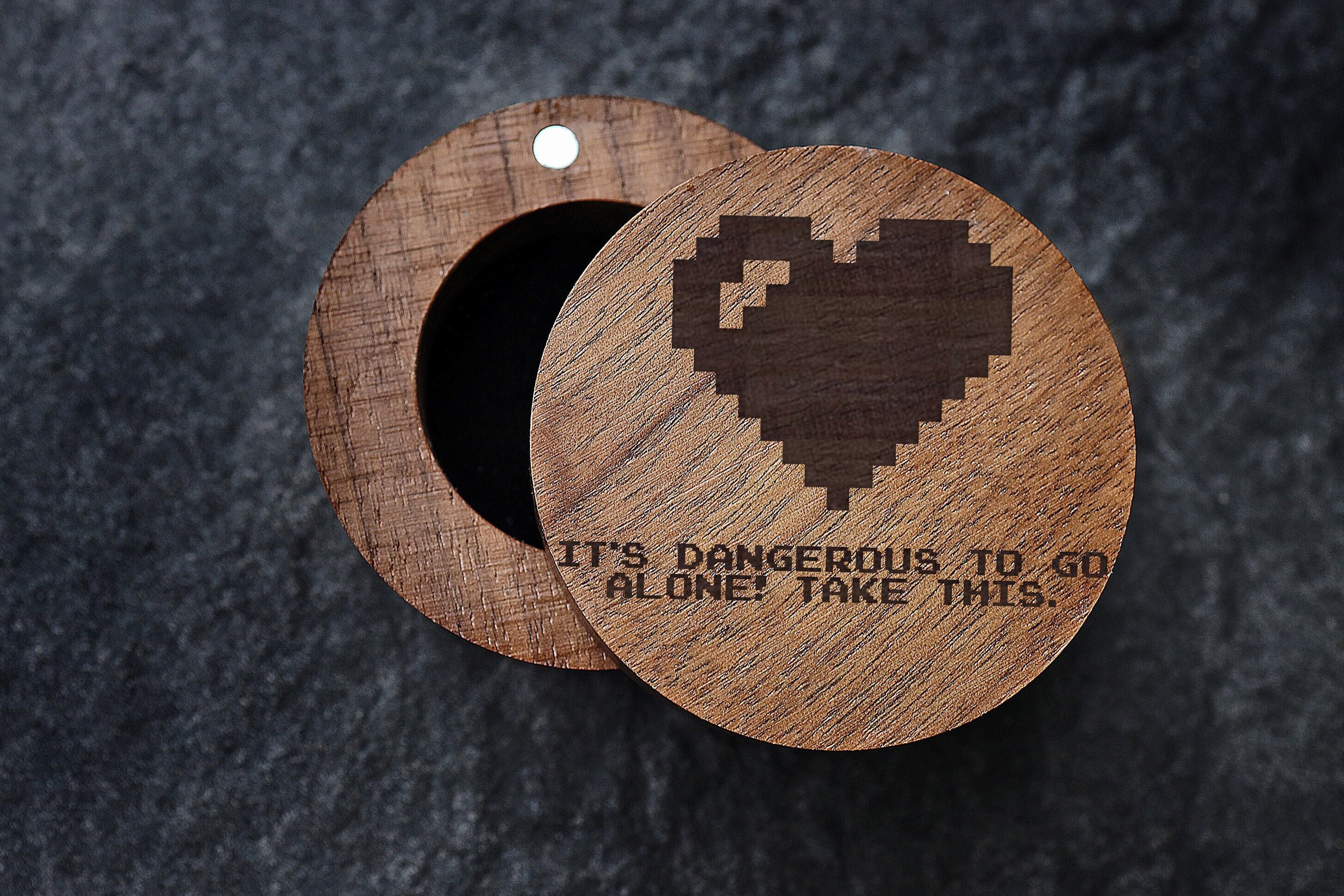 Its Dangerous To Go Alone Take This! Ring Box, Digital Pixel Heart Ring Box, Pixel Heart Wood Box Heart Style Gamer Box, Lets go Together
