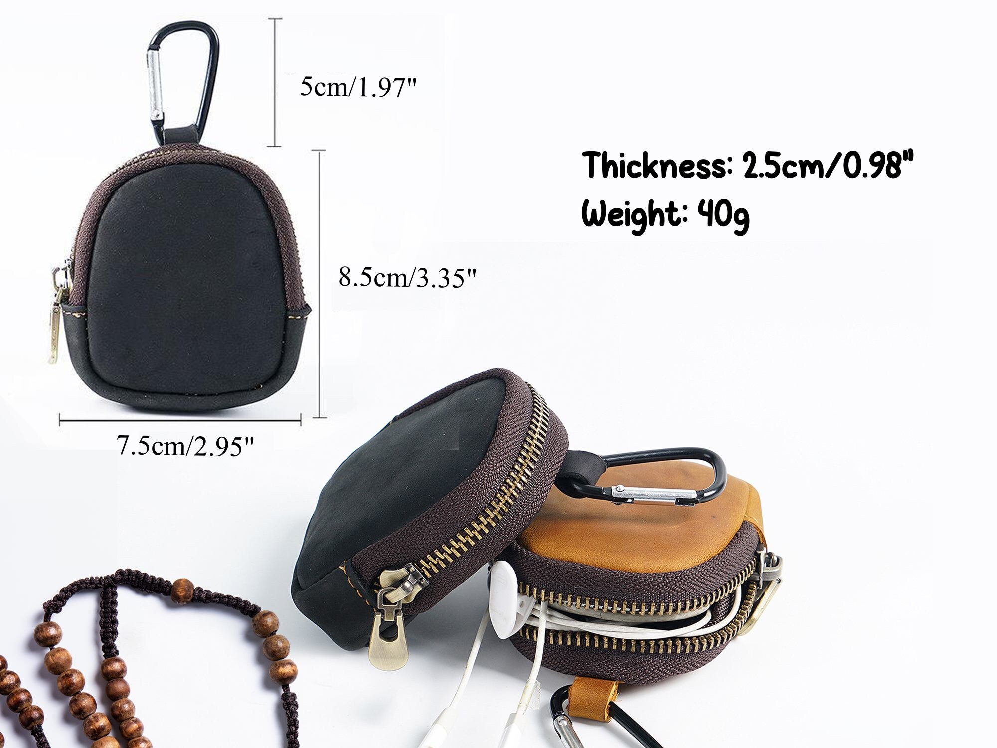 Personalized Leather Rosary Pouch, Storage Bag for Headphones, Keys, And Data Cables, Custom Coin Purses, Mom Gift