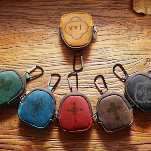 Personalized Leather Rosary Pouch, Storage Bag for Headphones, Keys, And Data Cables, Custom Coin Purses, Mom Gift