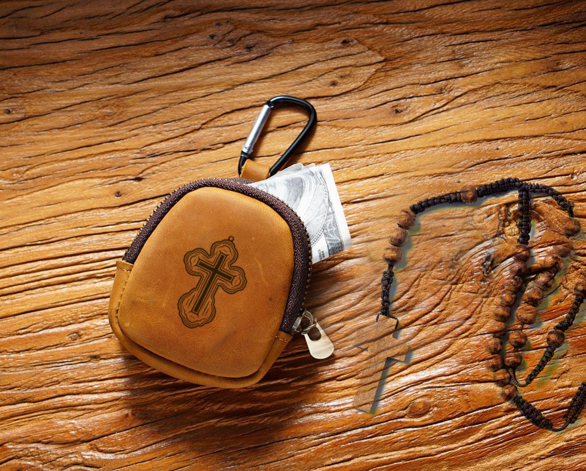Personalized Leather Rosary Pouch, Storage Bag for Headphones, Keys, And Data Cables, Custom Coin Purses, Mom Gift