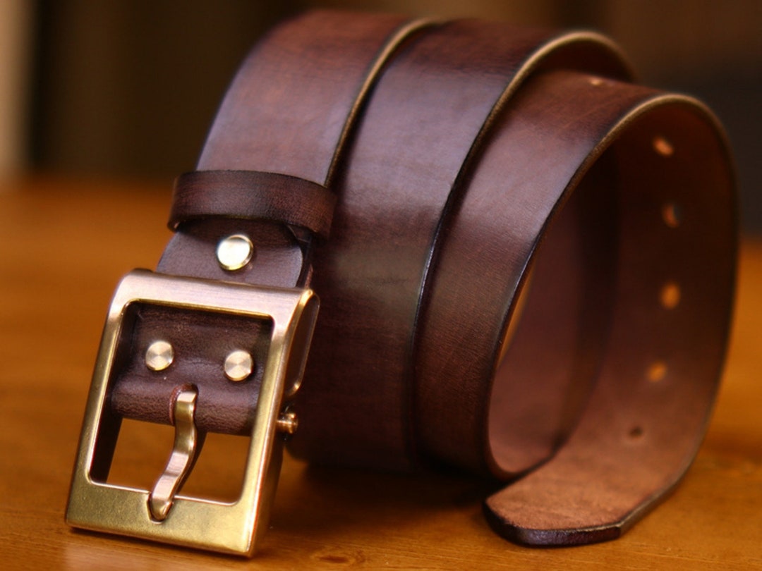Brass Buckle Leather Belt Black/coffee/khaki Belt Gift for Etsy