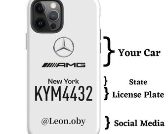 Coque iPhone personnalisée avec le logo de votre voiture, votre plaque d'immatriculation et votre étiquette de médias sociaux