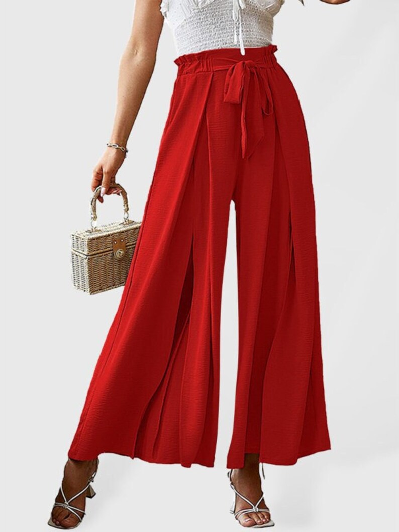 Women's Pleated Wide Leg Pants With Belt S 2XL - Etsy