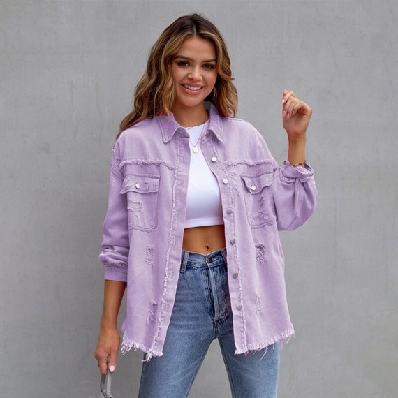 purple solid denim jacket