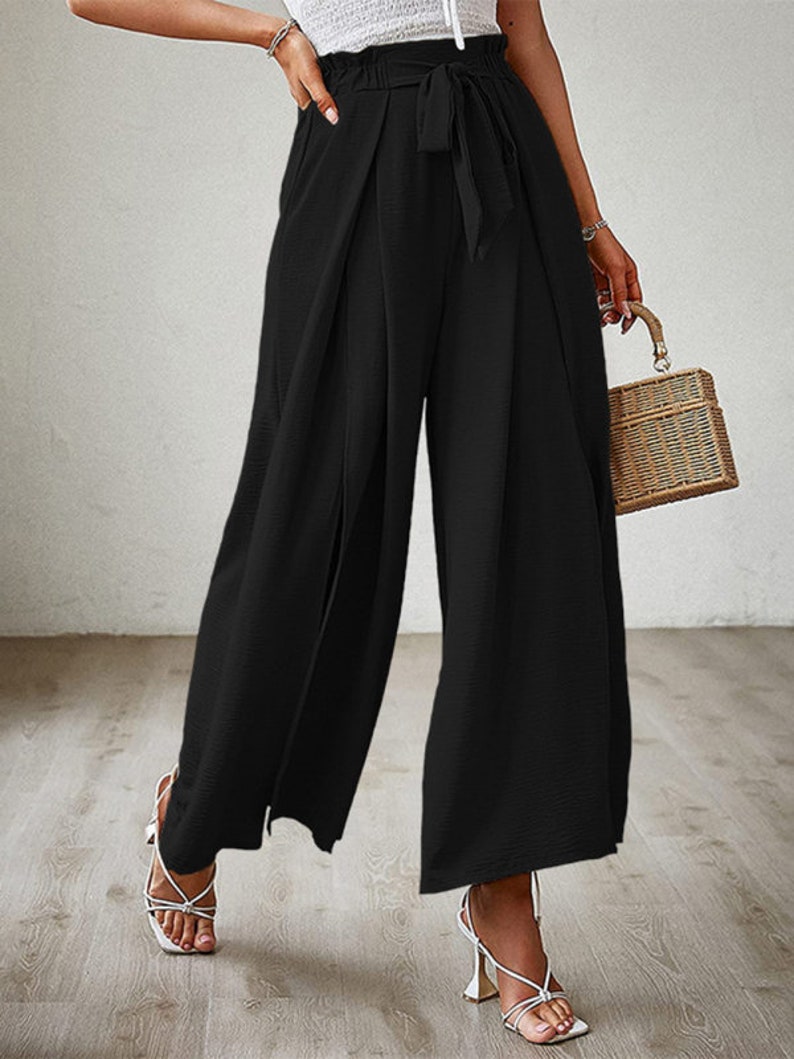 Women's Pleated Wide Leg Pants With Belt S 2XL - Etsy