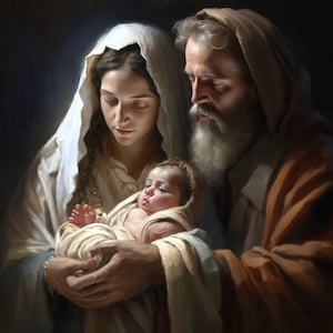 The birth of Jesus Virgin Mary and Simeon holding newborn Jesus
