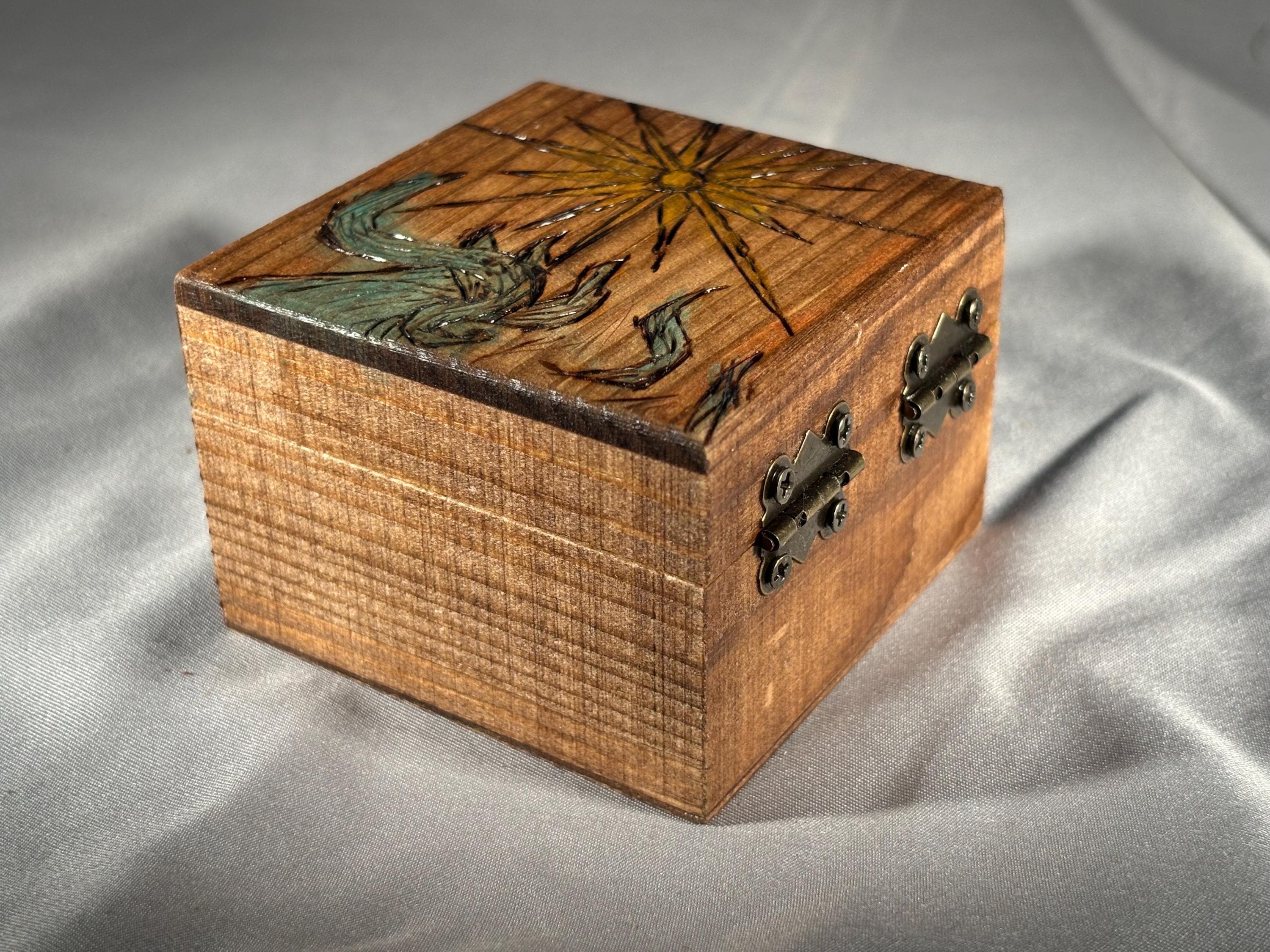 Pyrography Celestial Box: Hand-painted Sun Star Wood-burned Storage Box ...