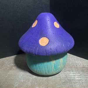 Painted Concrete Mushroom Trinket Dish Storage Stash Jar Box Storage Container