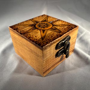 Pyrography Celestial Sun Box: Wood Burned & Hand Painted
