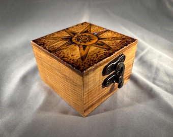 Pyrography Celestial Sun Box: Wood Burned & Hand Painted